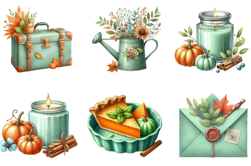 Mint Green Autumn Clipart Bundle - CraftNest - Digital Crafting and Art