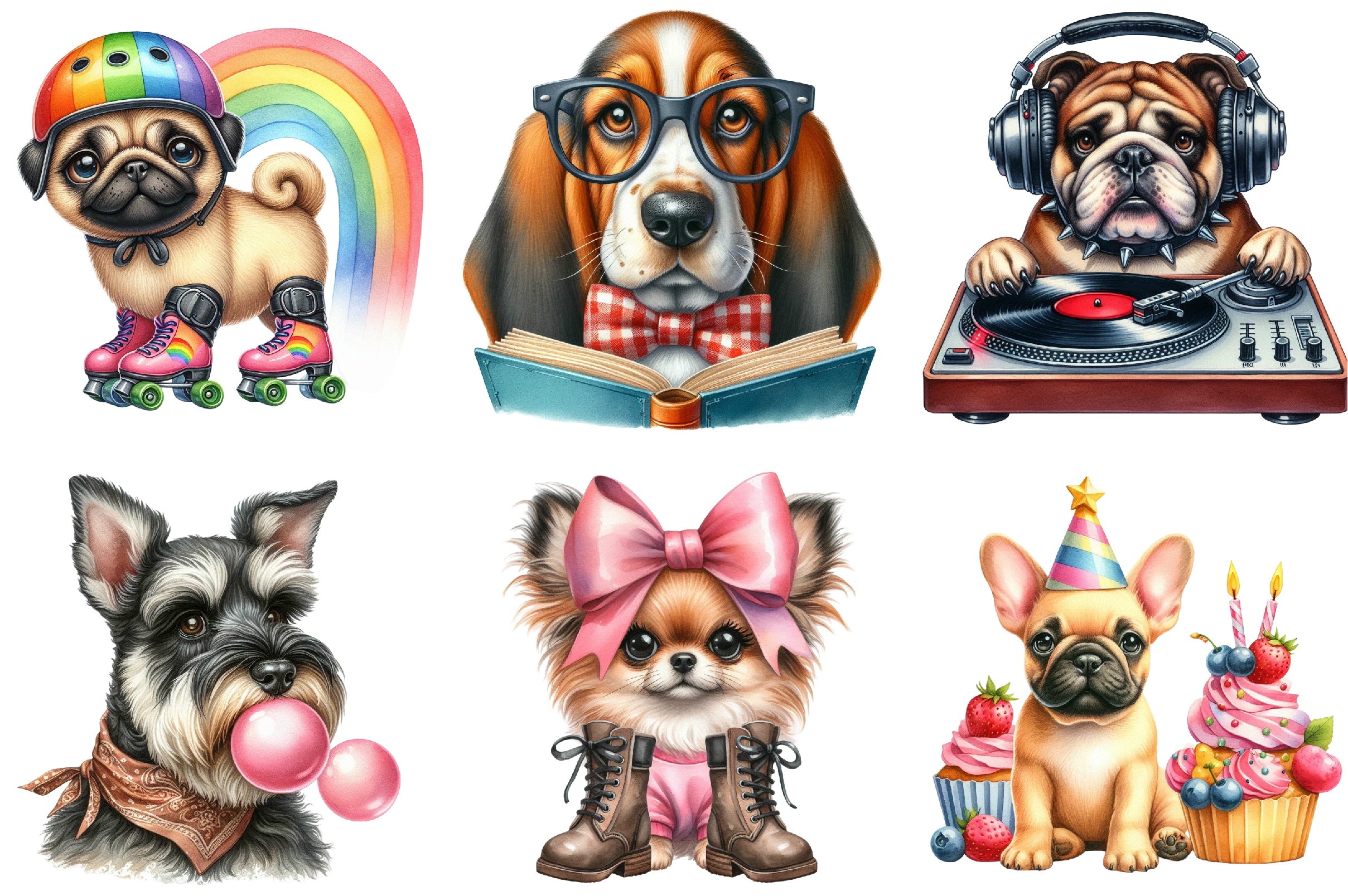 Quirky Crazy Dogs Clipart Bundle