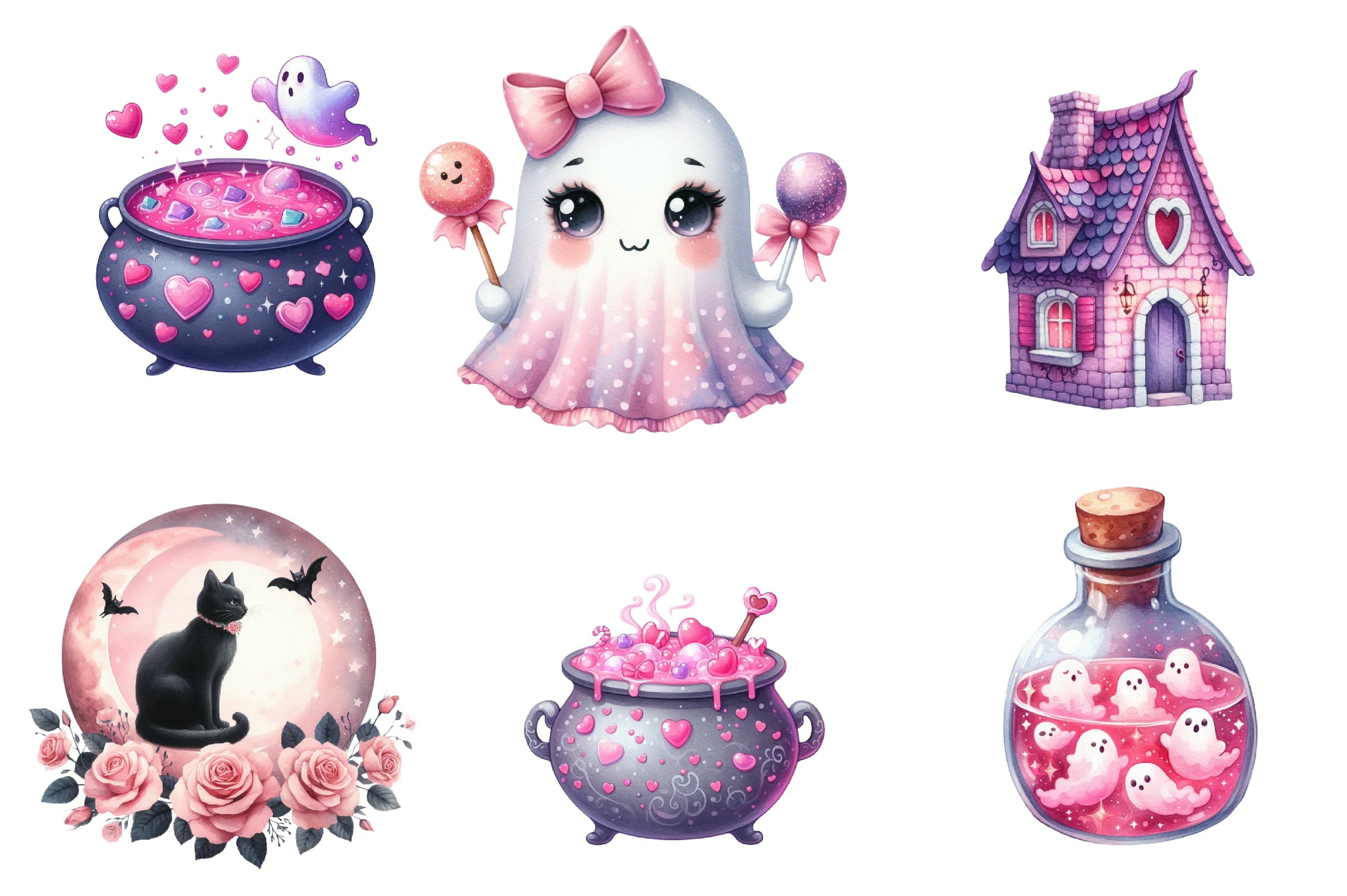 Charm Pink Halloween Clipart Bundle