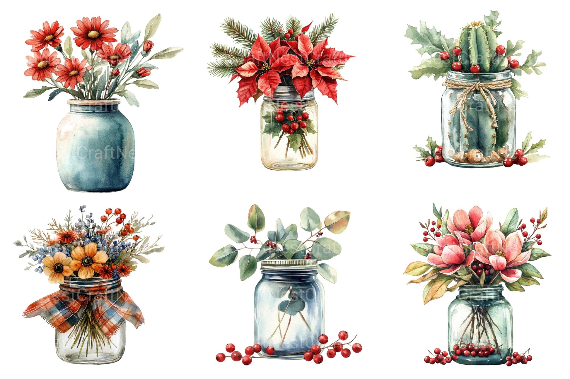 Christmas Flowers in Jar Clipart Bundle 18 - CraftNest - Digital Crafting and Art
