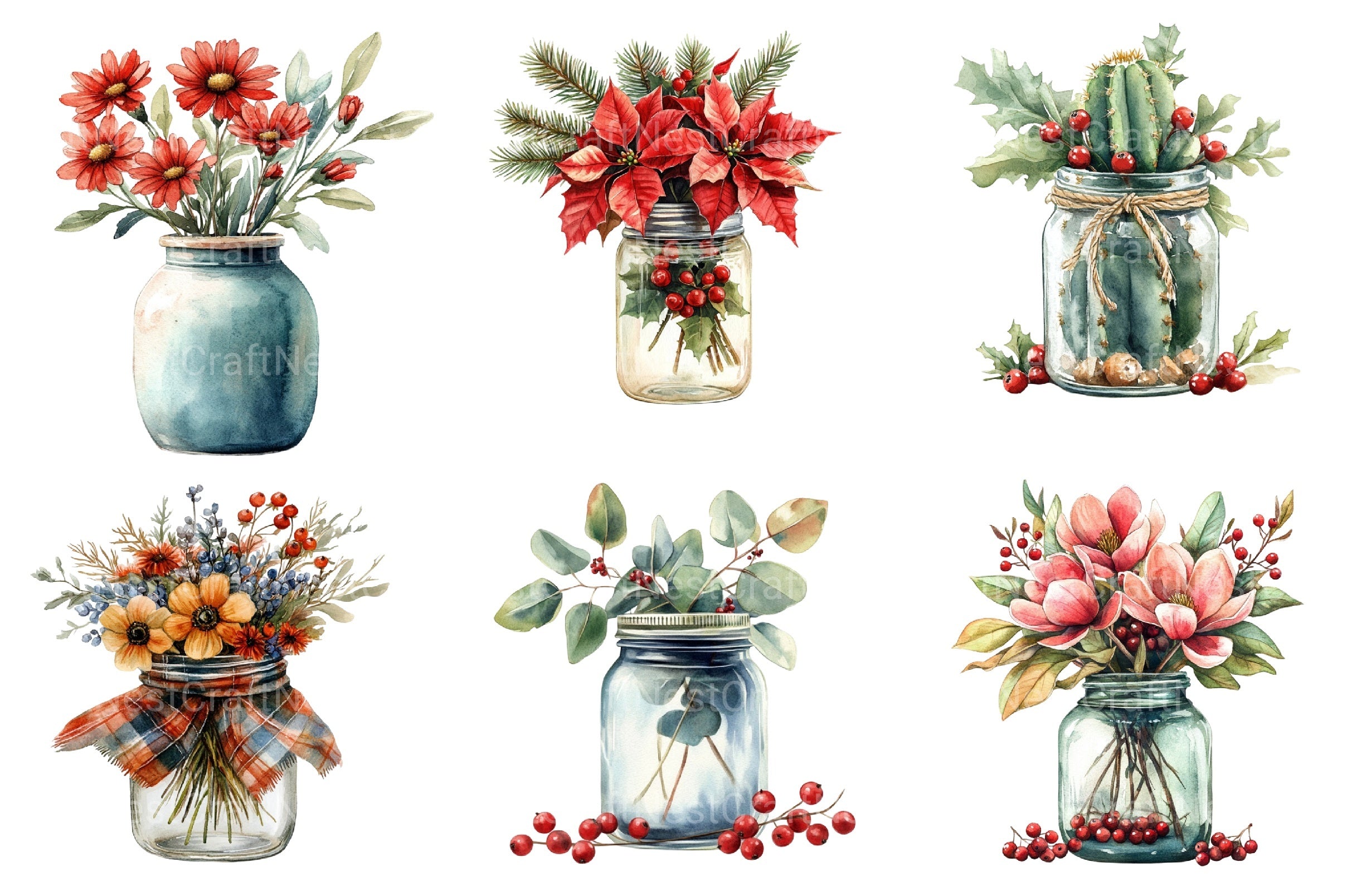 Christmas Flowers in Jar Clipart Bundle 18 - CraftNest - Digital Crafting and Art