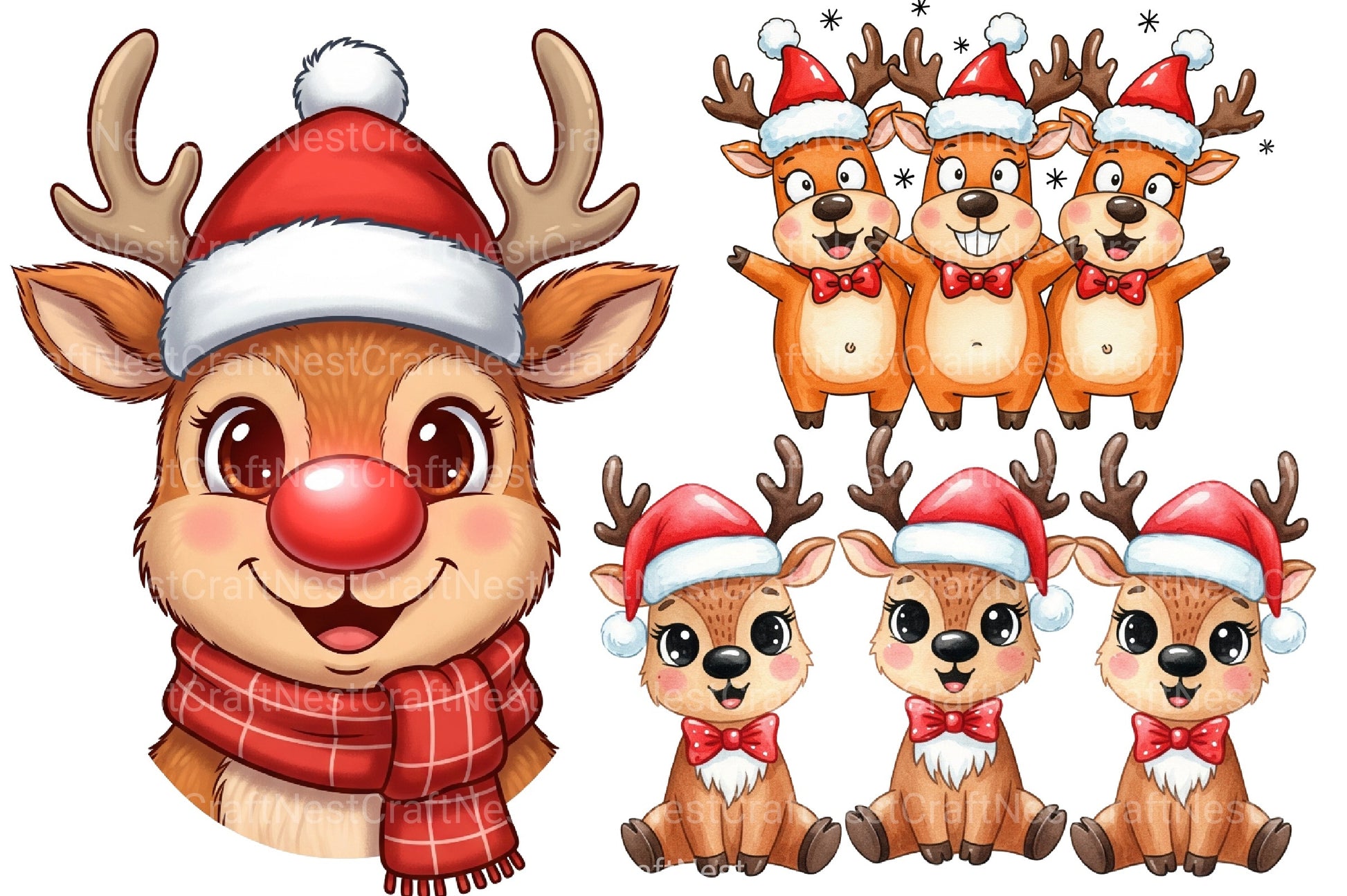 Cute & Funny Christmas Reindeer Clipart Bundle - CraftNest - Digital Crafting and Art
