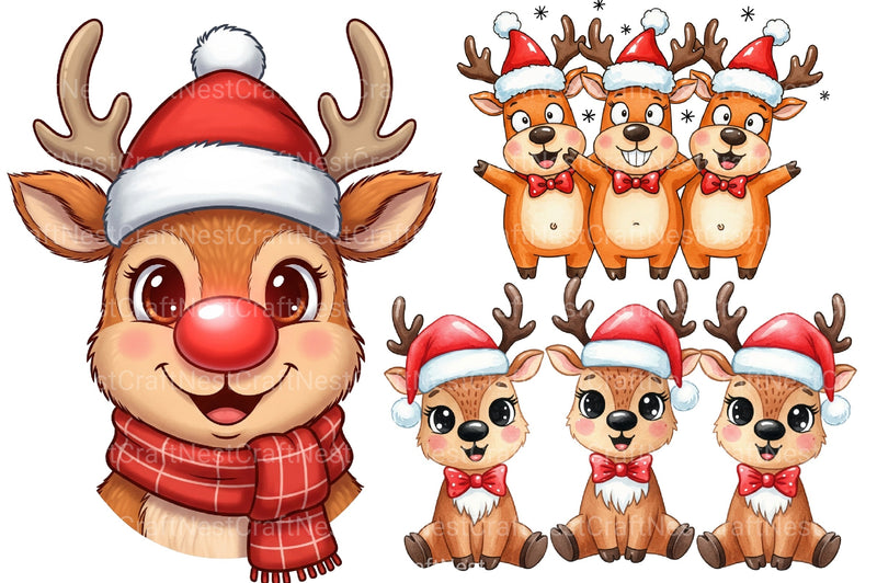 Cute & Funny Christmas Reindeer Clipart Bundle - CraftNest - Digital Crafting and Art