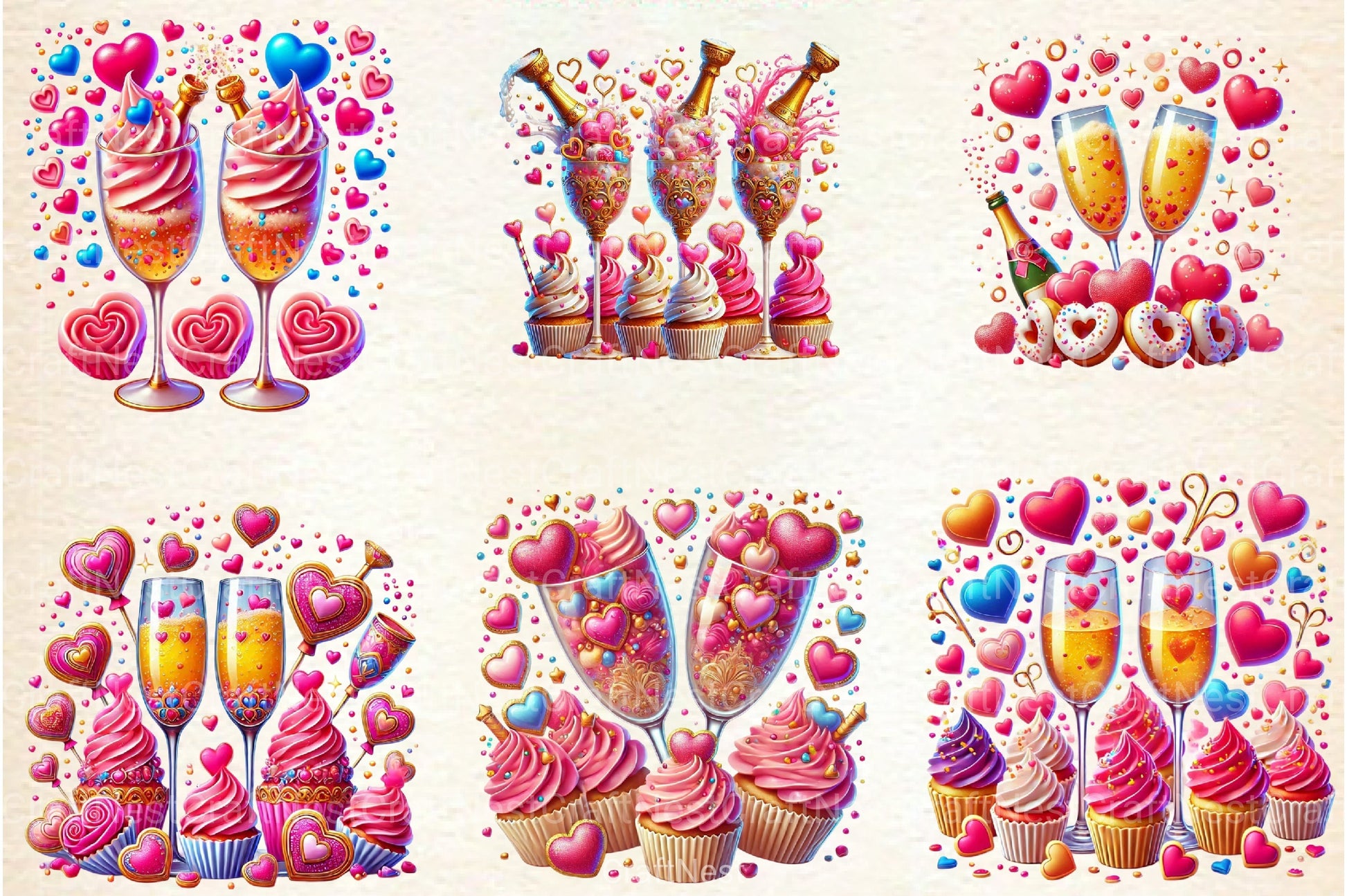 Valentine Wine and Cupcake Clipart Bundle - CraftNest - Digital Crafting and Art