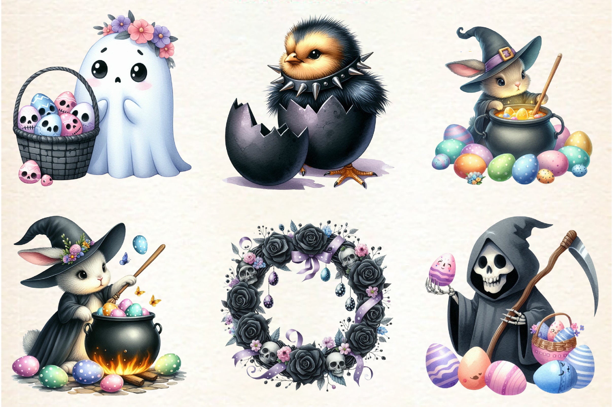 Funny Gothic Easter Clipart Bundle