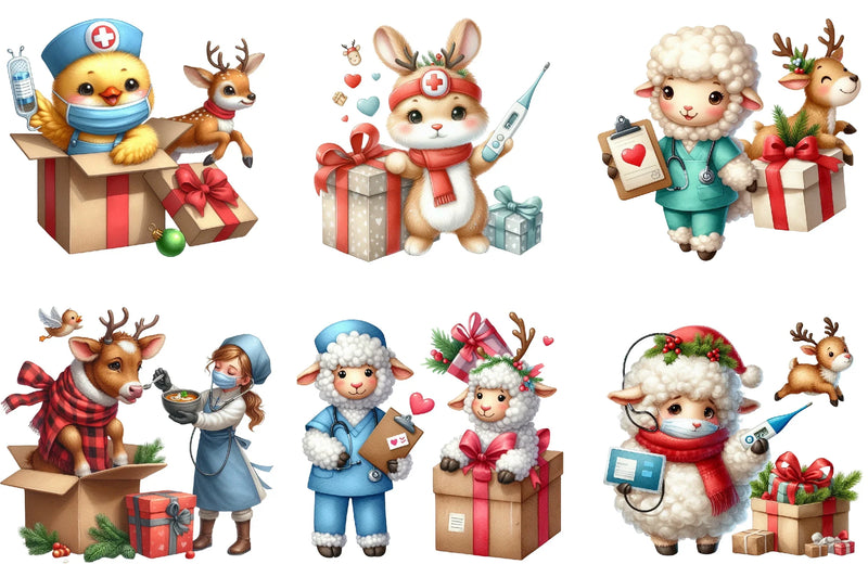 Cute Farm Animal Nurse Clipart Bundle - CraftNest - Digital Crafting and Art