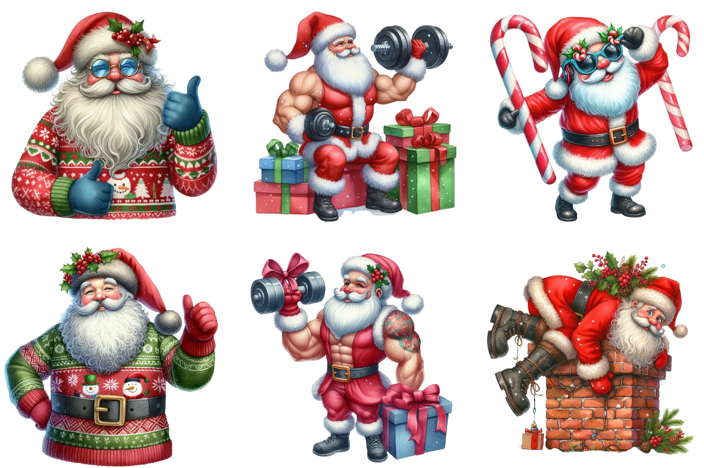 Funny Christmas Santa Clipart Bundle