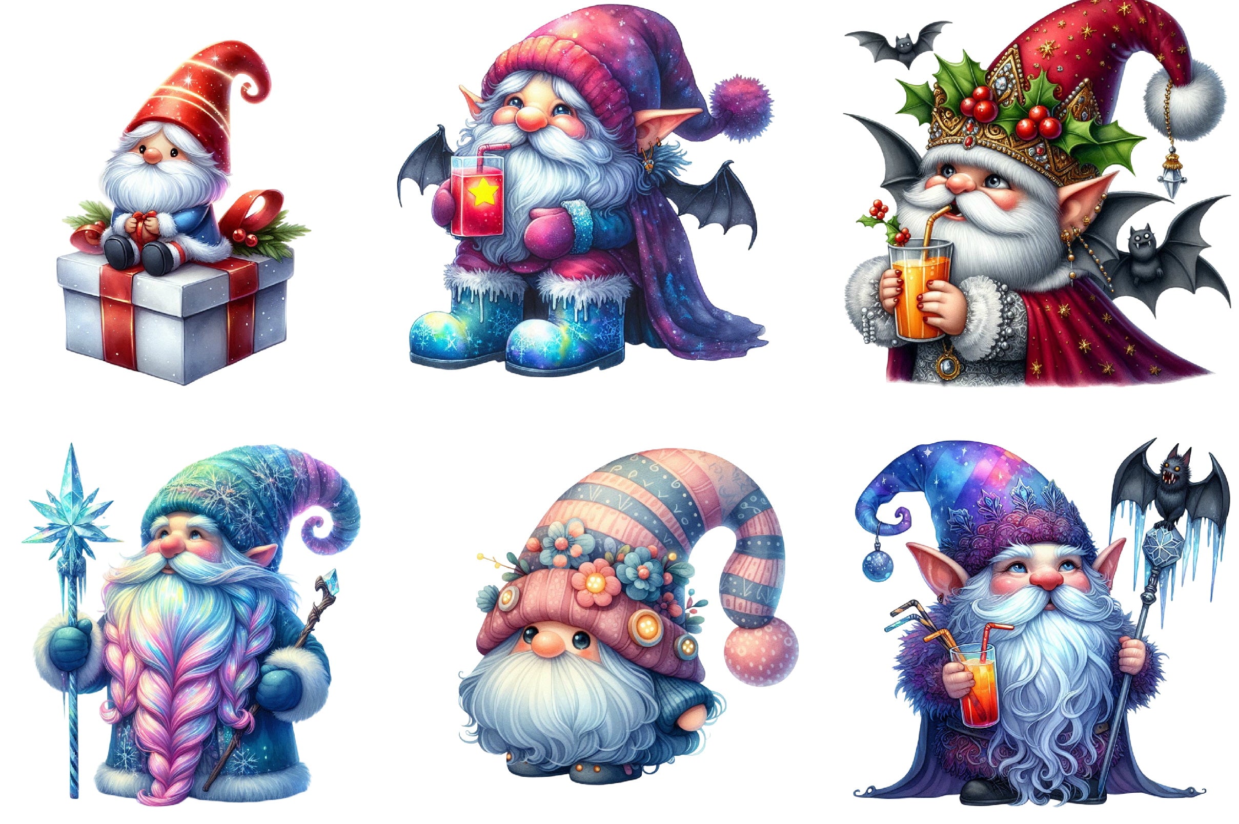 Iridescent Christmas Gnome Clipart Bundle
