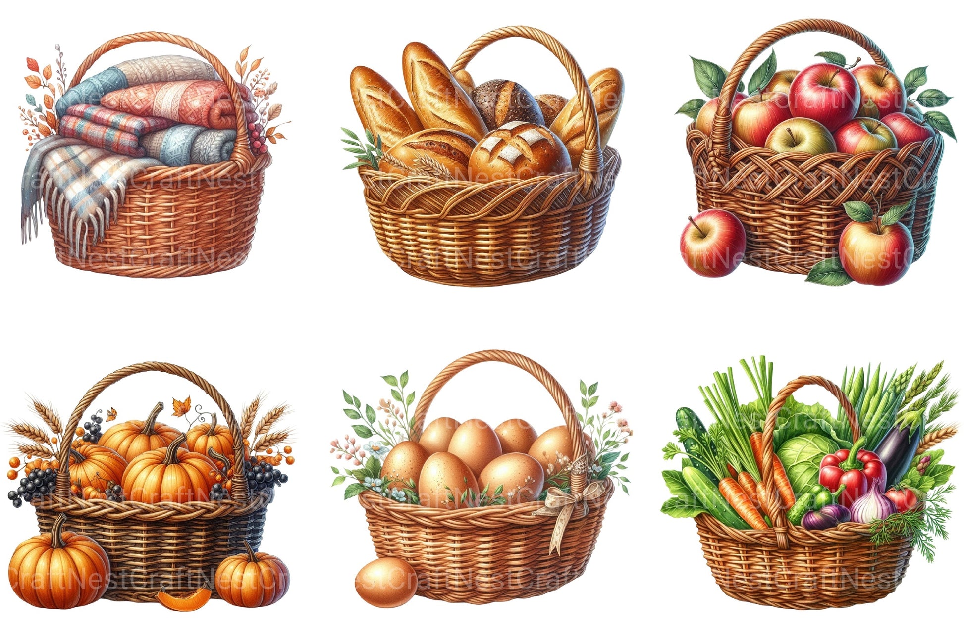 Wicker Baskets Clipart Bundle - CraftNest - Digital Crafting and Art