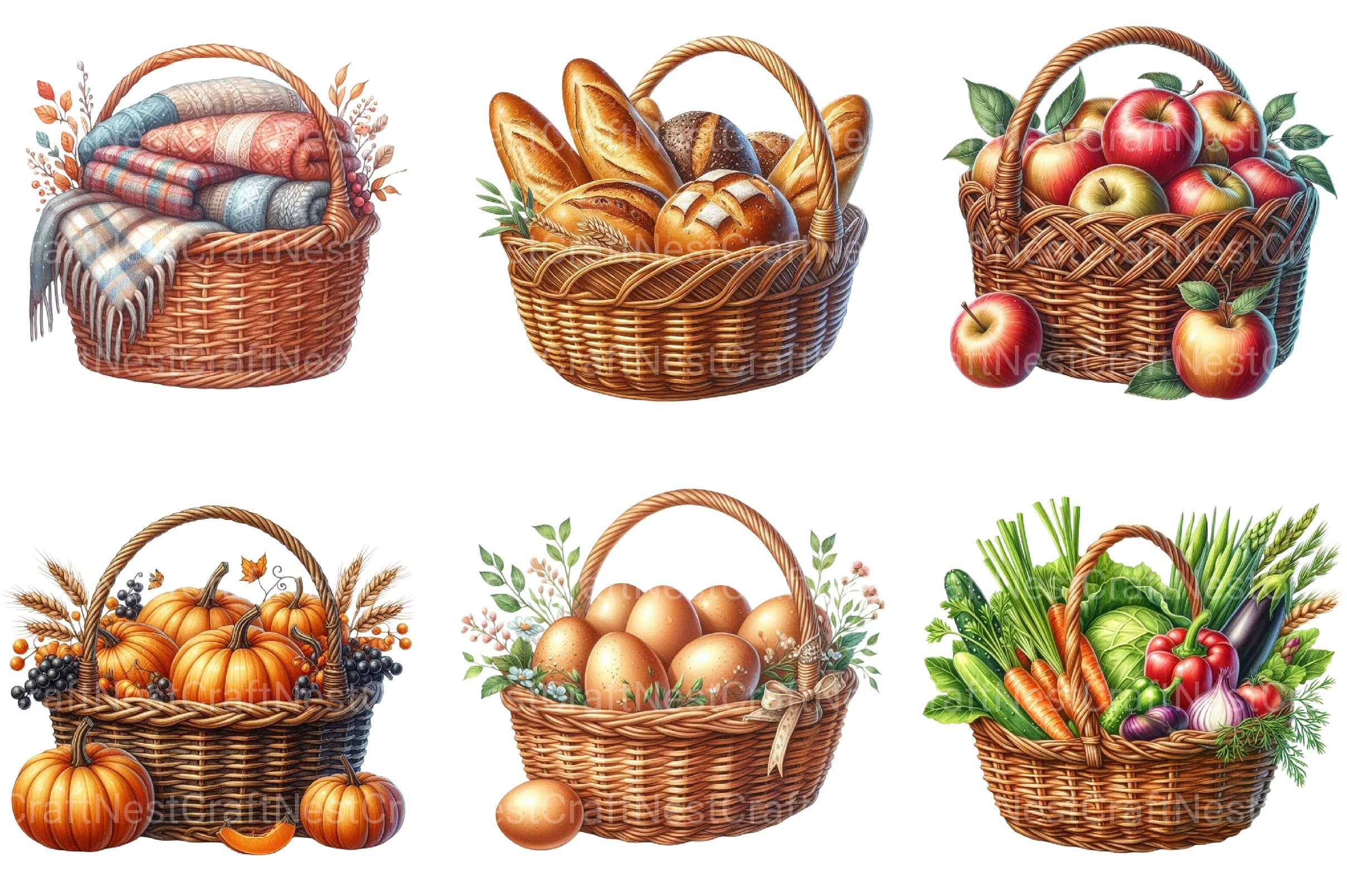 Wicker Baskets Clipart Bundle - CraftNest - Digital Crafting and Art