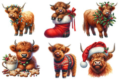 Christmas Highland Cows Clipart Bundle - CraftNest - Digital Crafting and Art