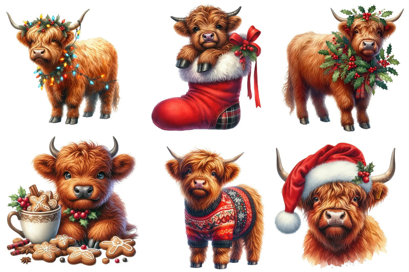 Christmas Highland Cows Clipart Bundle - CraftNest - Digital Crafting and Art