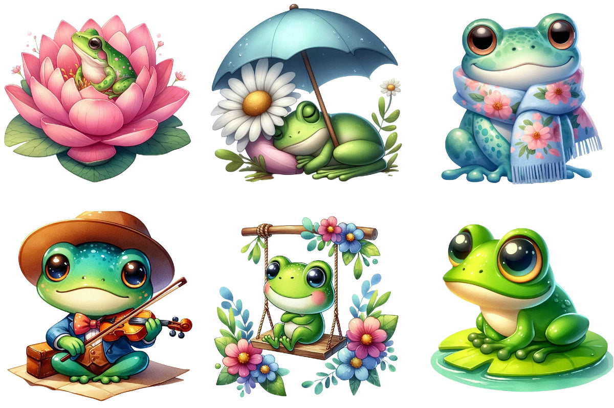 Spring Frog Drawing Spring Frog Clipart Bundle