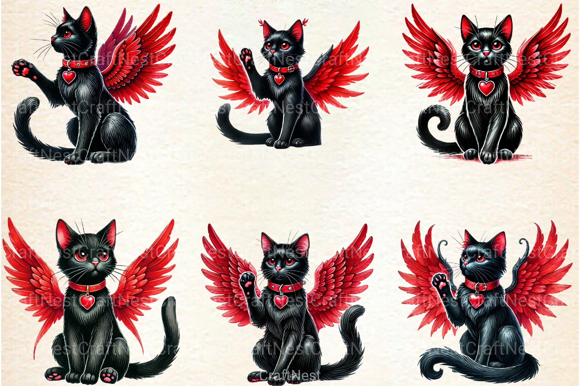 Valentine Black Cat Clipart Bundle 99 - CraftNest - Digital Crafting and Art