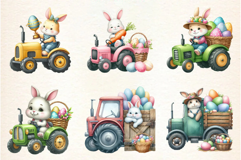 Easter Bunny Tractor Clipart Design Bundle - CraftNest - Digital Crafting and Art