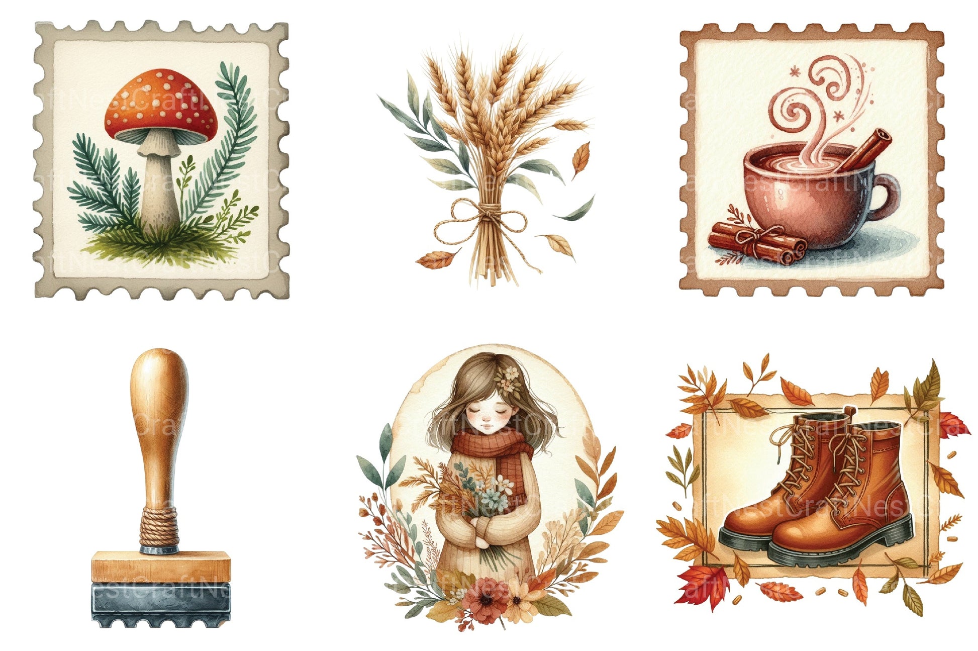 Autumn Fall Postage Stamp Clipart Bundle - CraftNest - Digital Crafting and Art