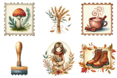 Autumn Fall Postage Stamp Clipart Bundle - CraftNest - Digital Crafting and Art