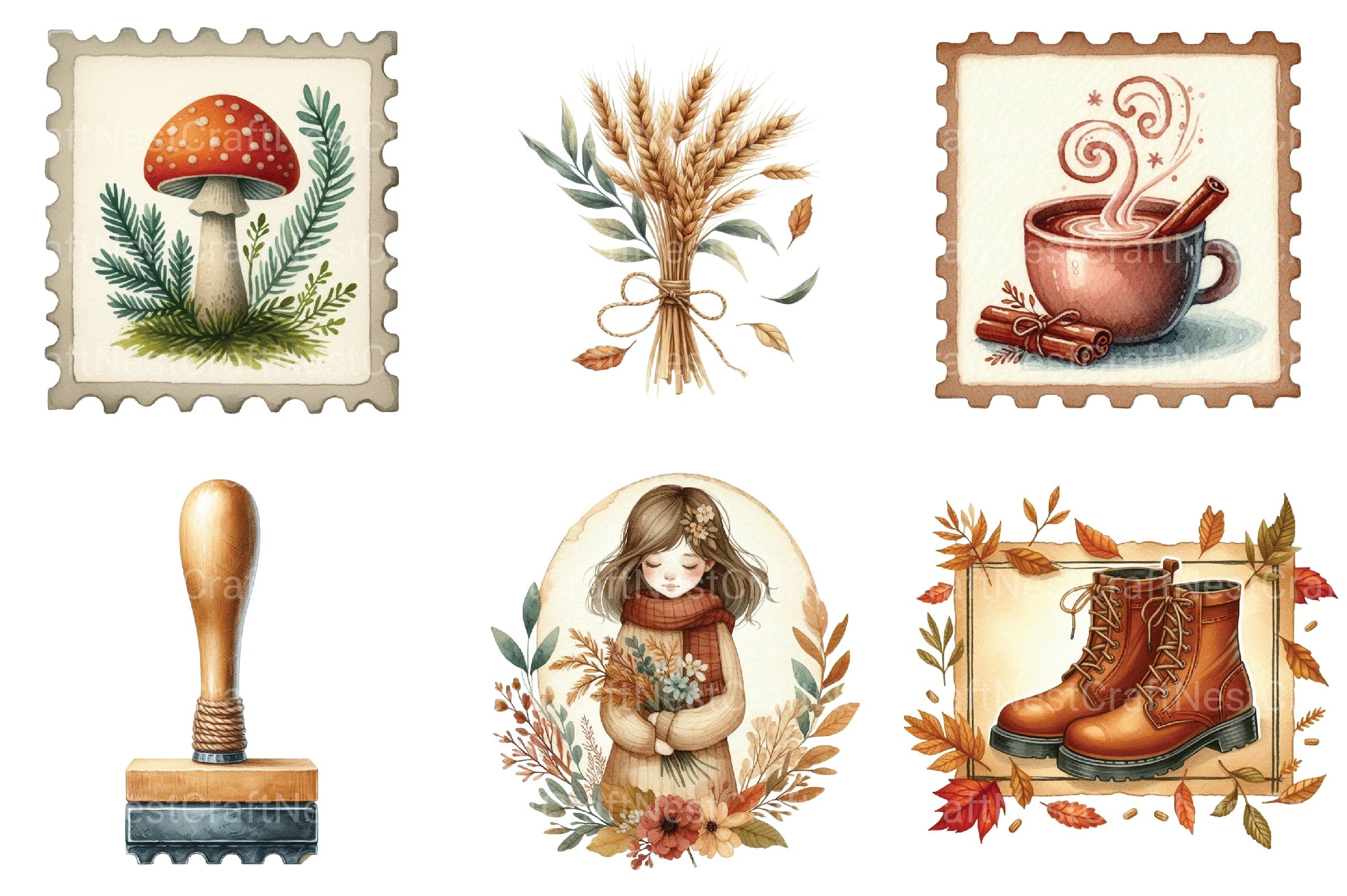 Autumn Fall Postage Stamp Clipart Bundle - CraftNest - Digital Crafting and Art