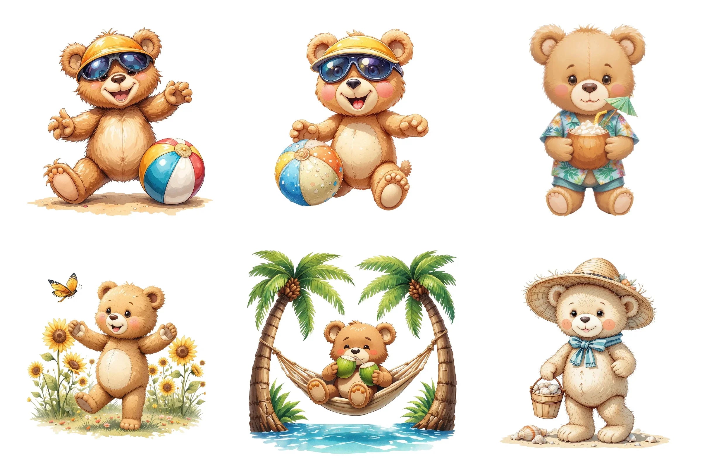 Summer Teddy Bear Clipart Bundle - CraftNest - Digital Crafting and Art