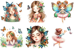 Cute Girl and Butterflies Clipart Bundle - CraftNest - Digital Crafting and Art