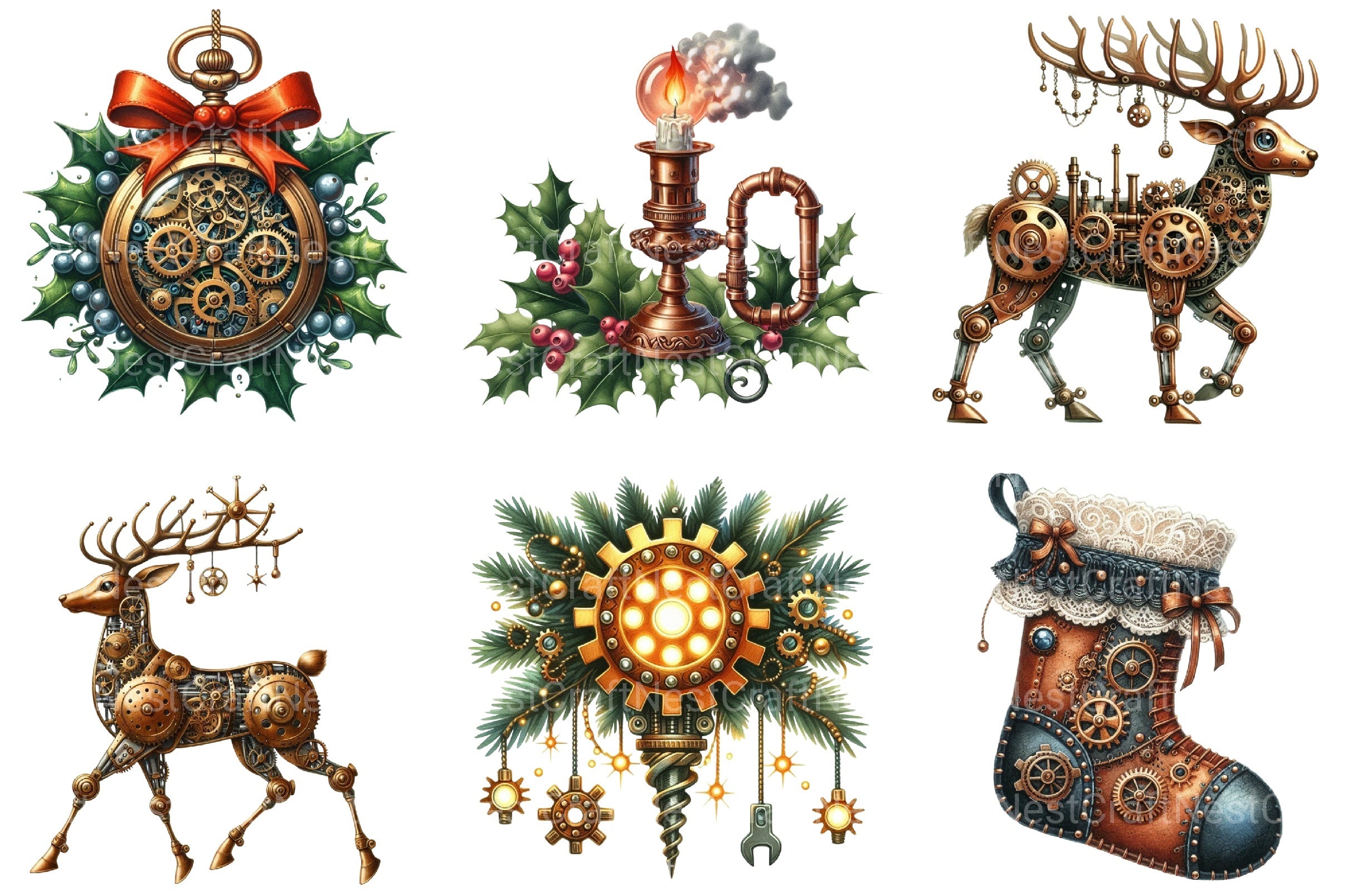 Steampunk Christmas Clipart Bundle 98 - CraftNest - Digital Crafting and Art