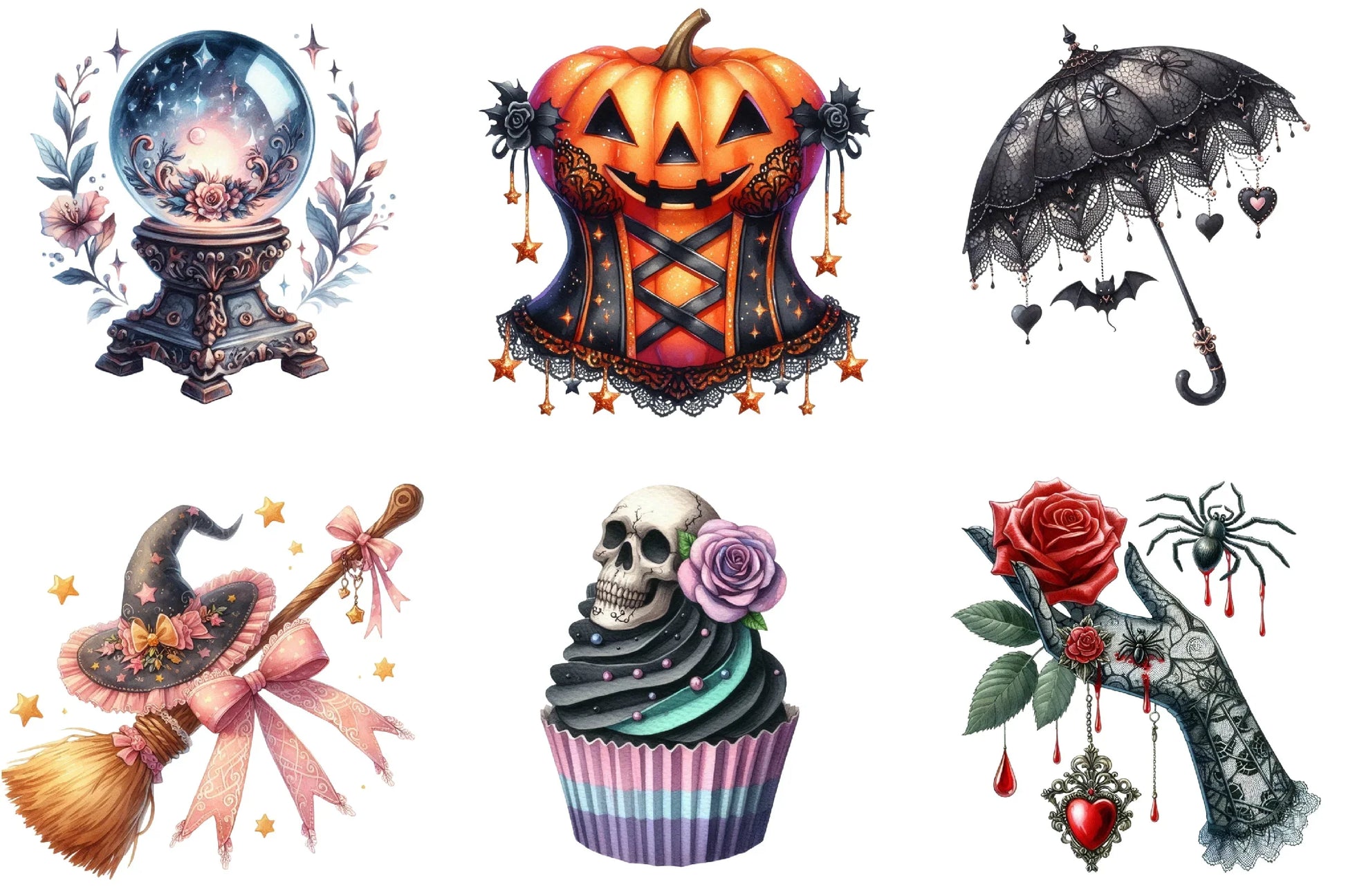 Gothic Coquette Halloween Clipart Bundle - CraftNest - Digital Crafting and Art