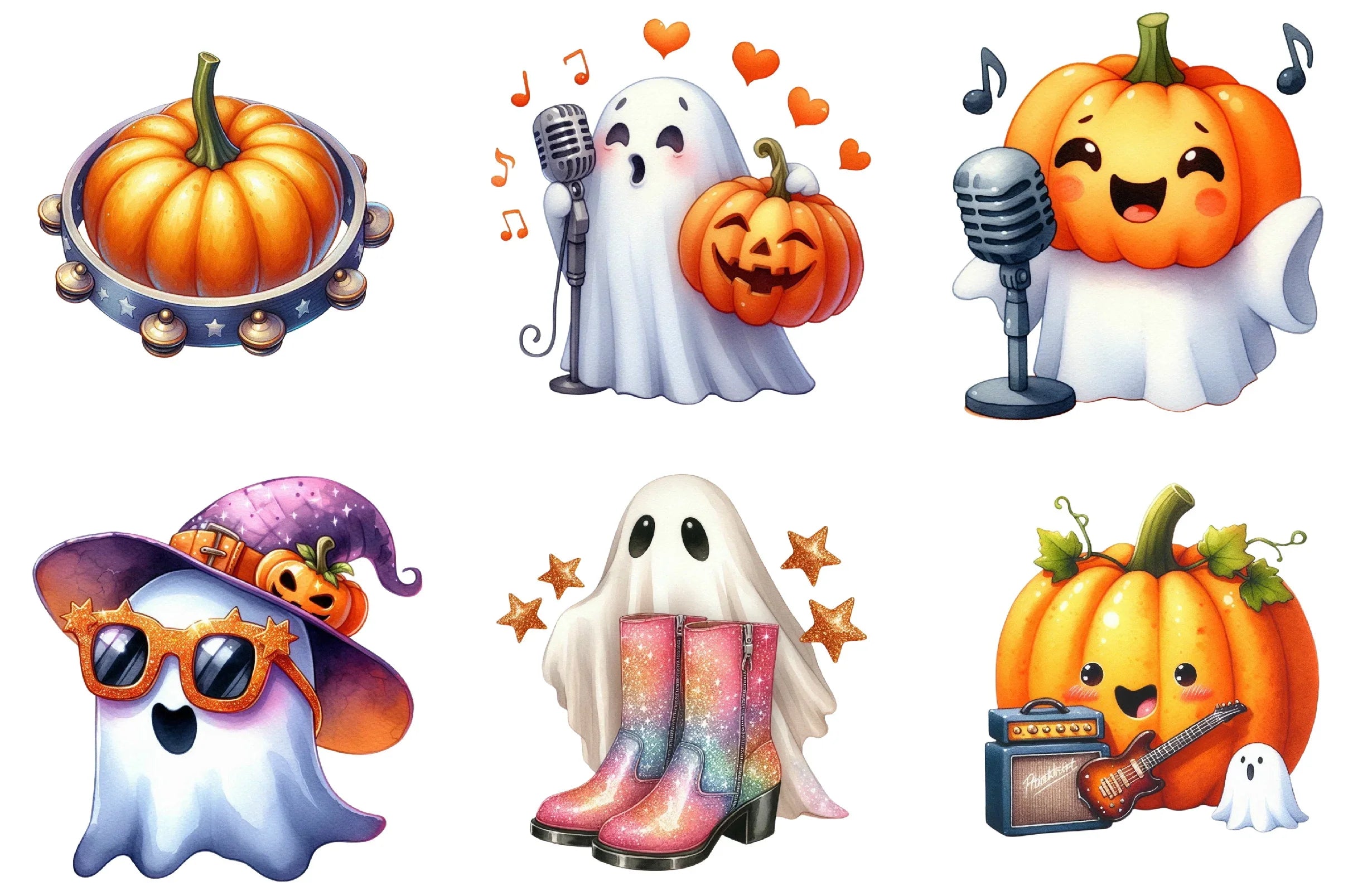 Pumpkin Pop Star Ghost Halloween Clipart Bundle - CraftNest - Digital Crafting and Art