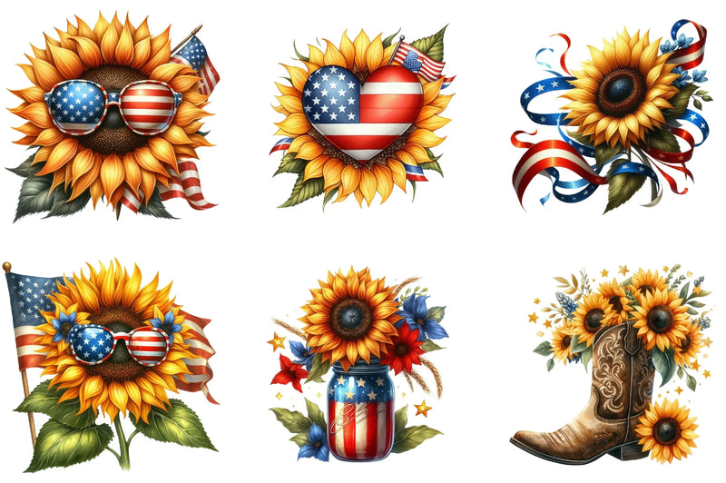 4th of July Sunflower Clipart Bundle - CraftNest - Digital Crafting and Art