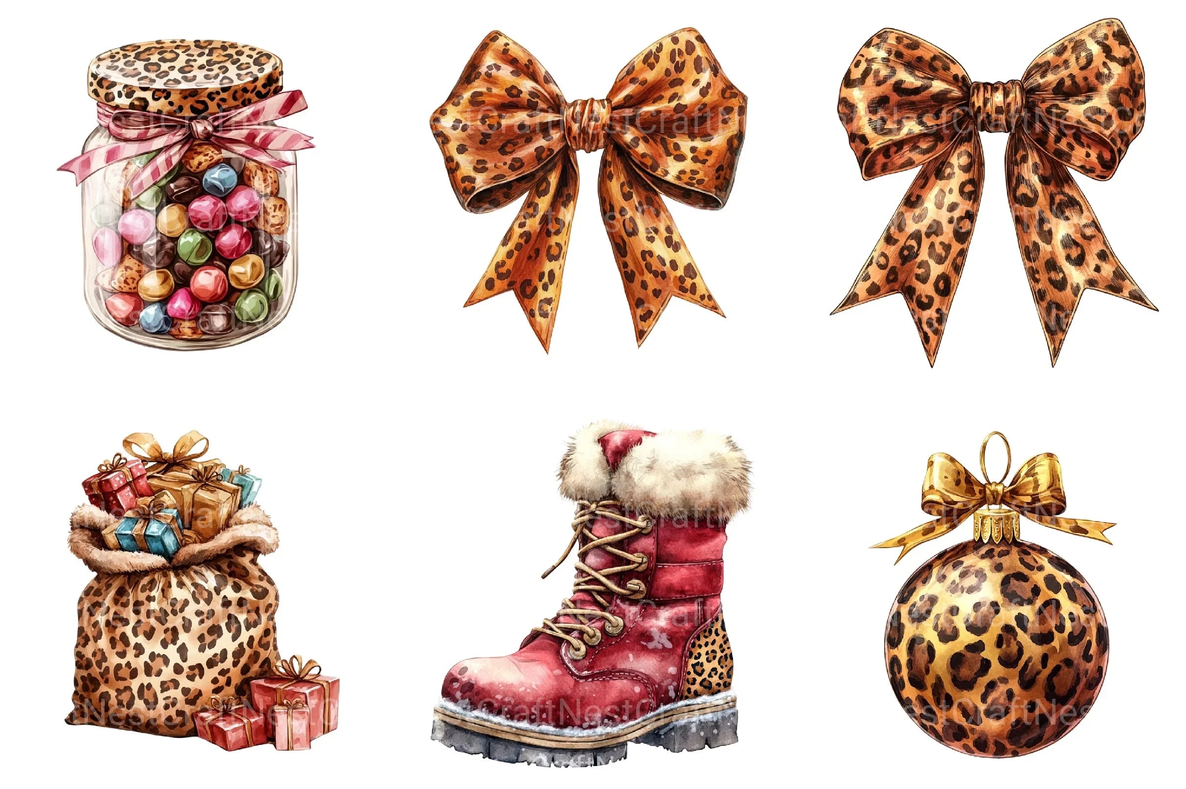 Leopard Print Christmas Clipart Bundle 99 - CraftNest - Digital Crafting and Art