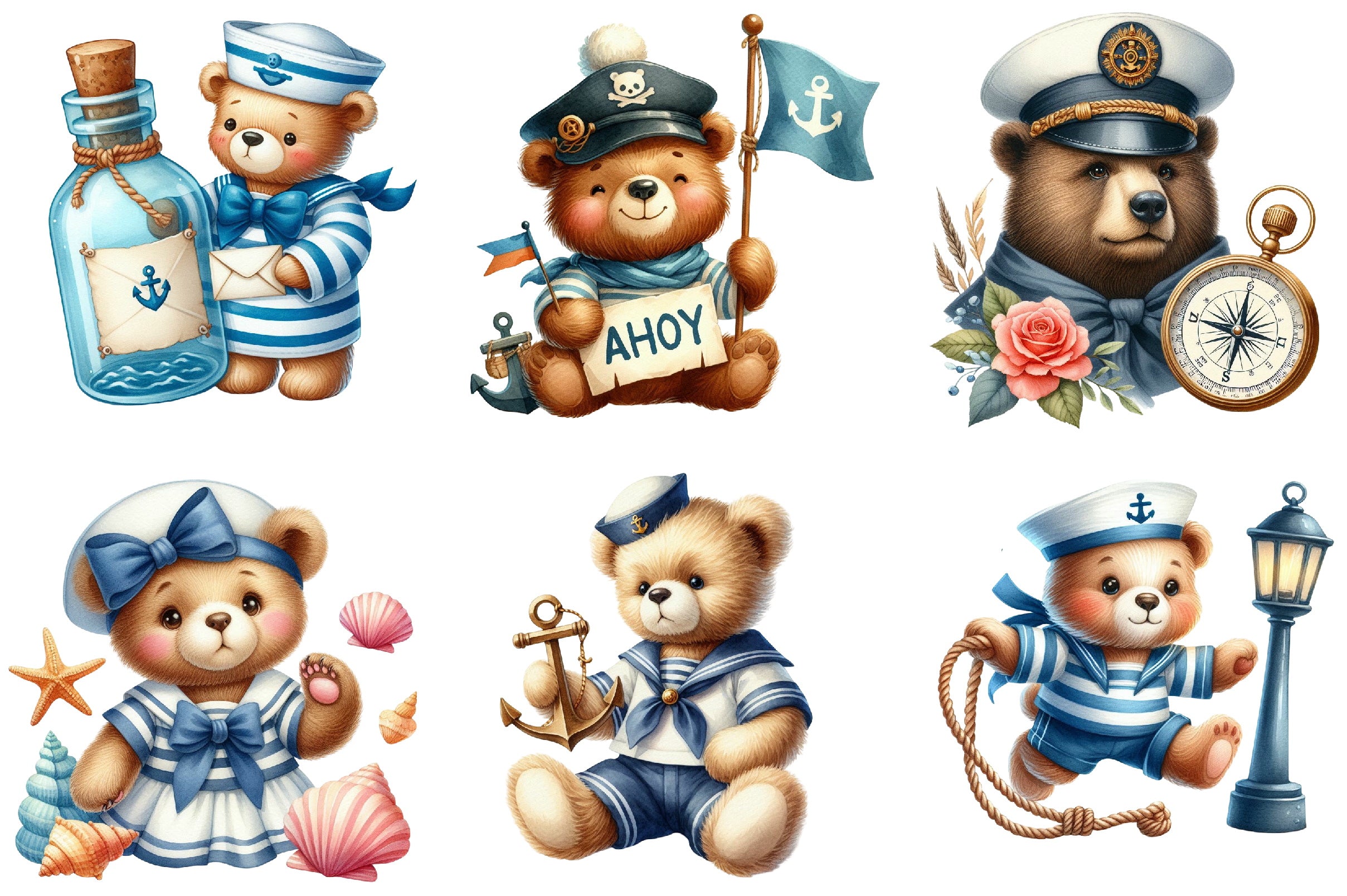 Bear Sailor Nautical Clipart Bundle