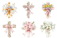 Spring Floral Cross Coquette Bow Clipart Bundle - CraftNest - Digital Crafting and Art