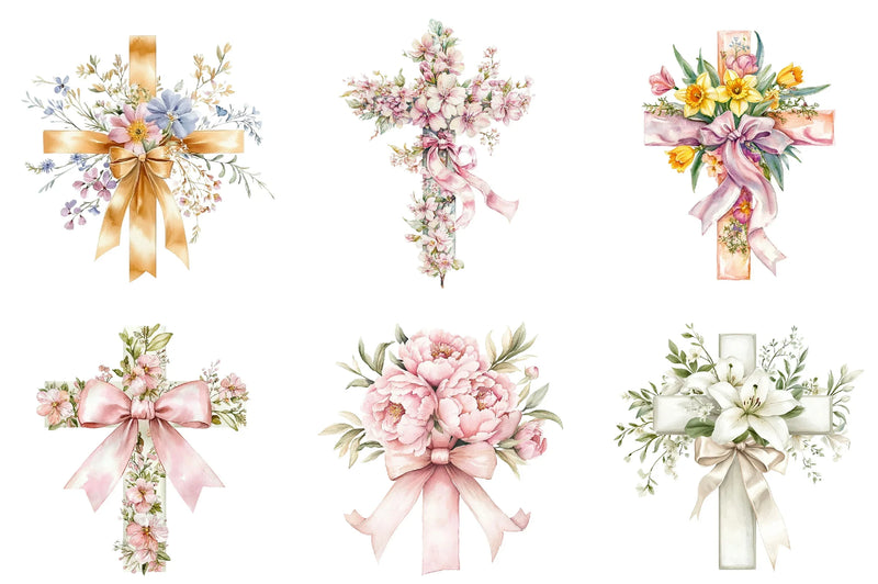 Spring Floral Cross Coquette Bow Clipart Bundle - CraftNest - Digital Crafting and Art