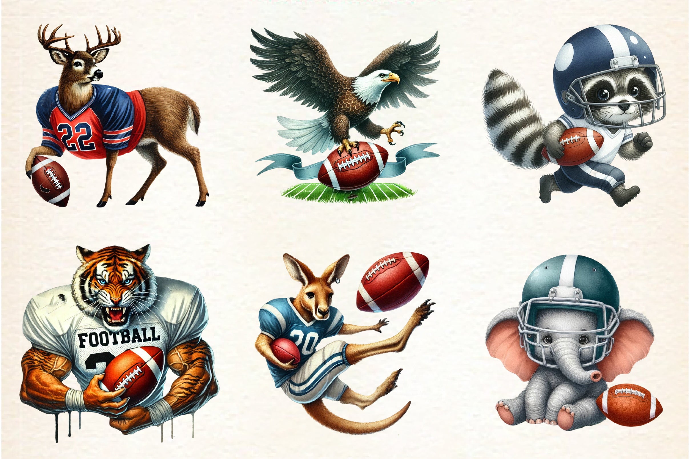 American Football Animal Clipart Bundle