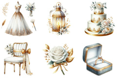 White & Gold Wedding Clipart Bundle - CraftNest - Digital Crafting and Art