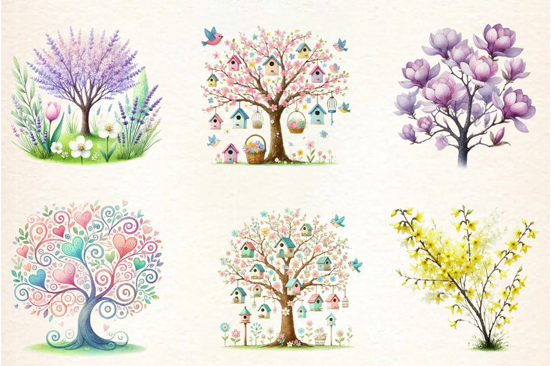 Pastel Spring Trees Clipart Bundle - CraftNest - Digital Crafting and Art
