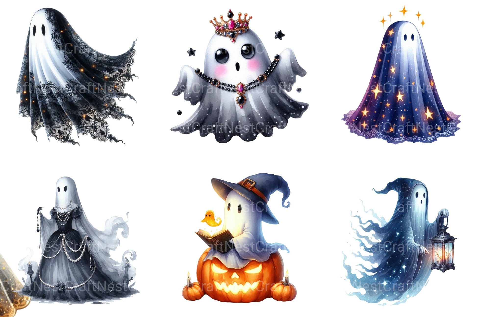 Enchanted Ghost Halloween Clipart Bundle - CraftNest - Digital Crafting and Art