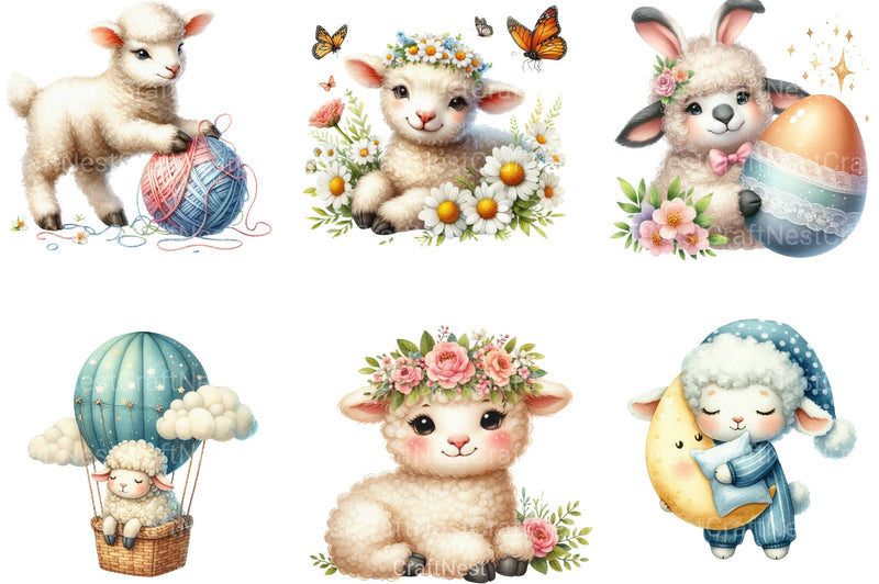 Cute Sheep Clipart Bundle - CraftNest - Digital Crafting and Art