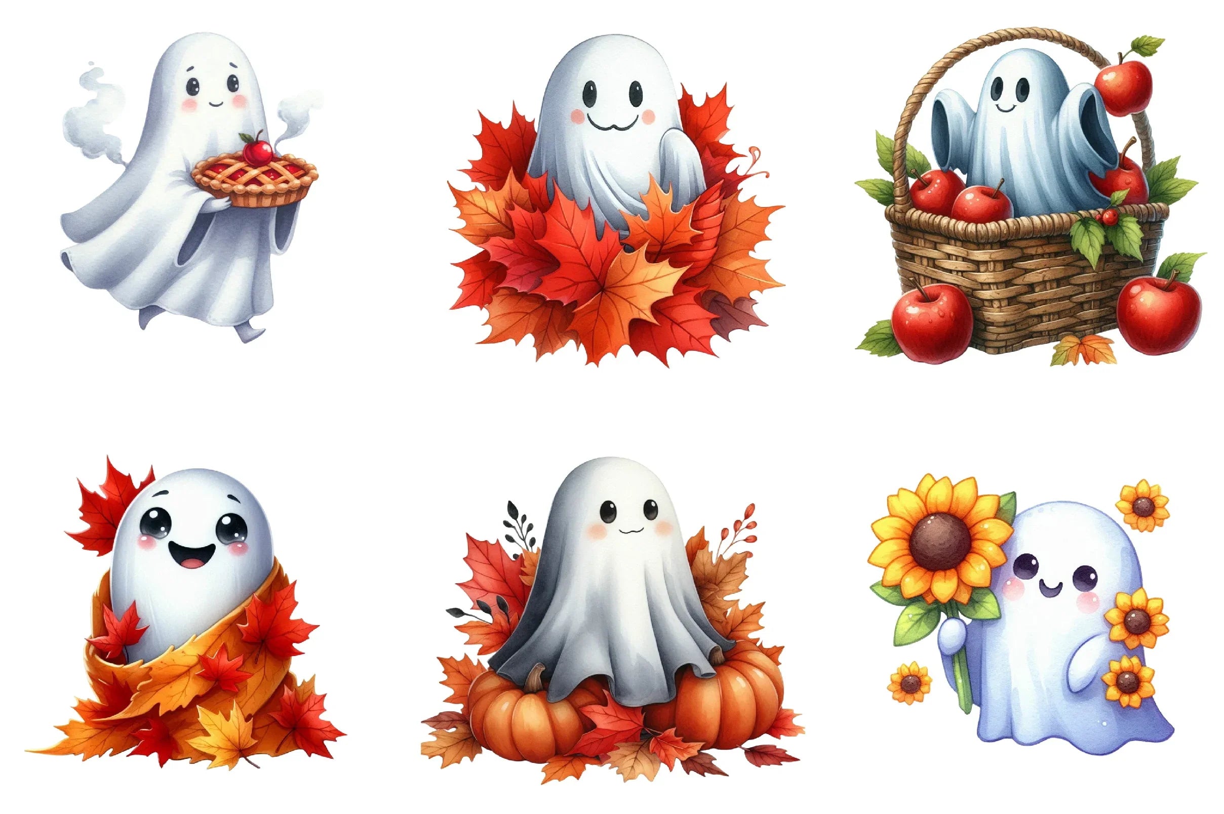 Cute Fall Halloween Ghost Clipart Bundle - CraftNest - Digital Crafting and Art