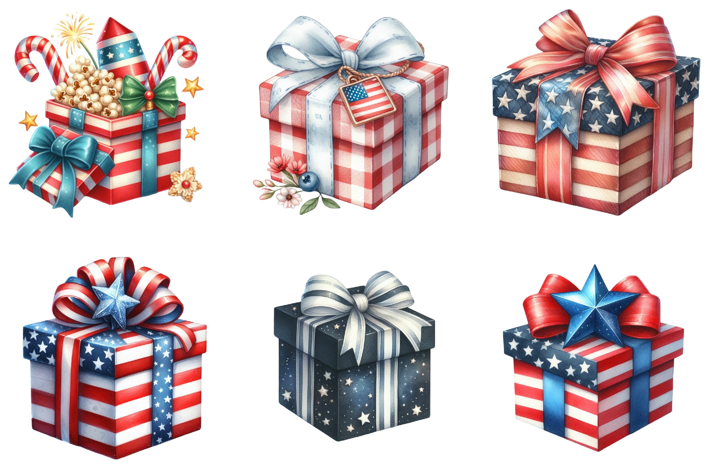 4th of July Gift Box Clipart Bundle