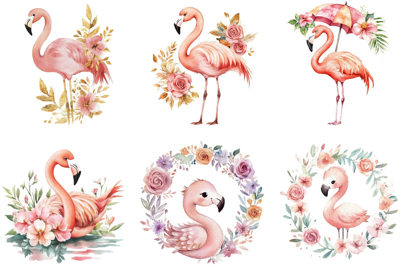 Floral Flamingo Clipart Bundle - CraftNest - Digital Crafting and Art