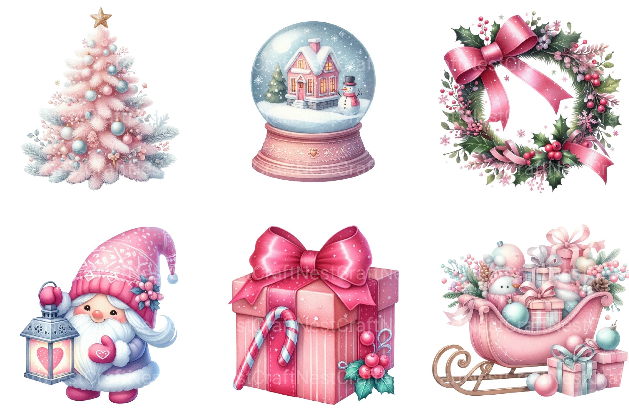 Pink Christmas Winter Clipart Bundle - CraftNest - Digital Crafting and Art