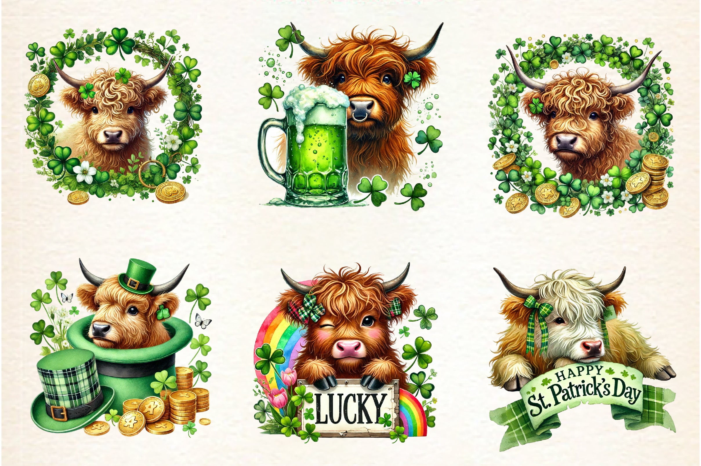 St. Patrick's Day Highland Cow Clipart Bundle