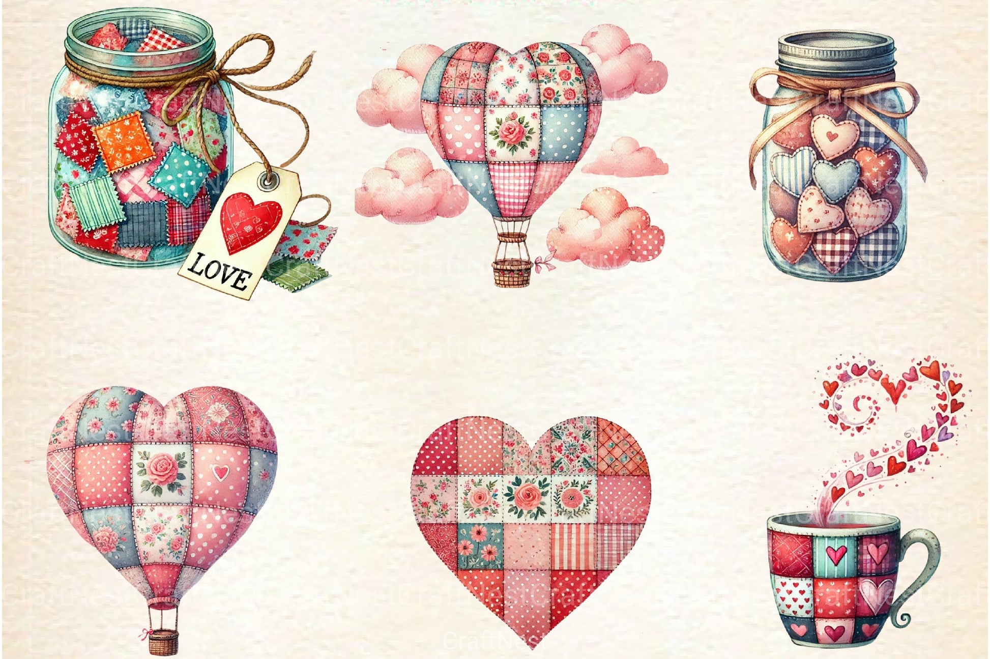 Patchwork Valentine's Day Clipart Bundle 1 - CraftNest - Digital Crafting and Art