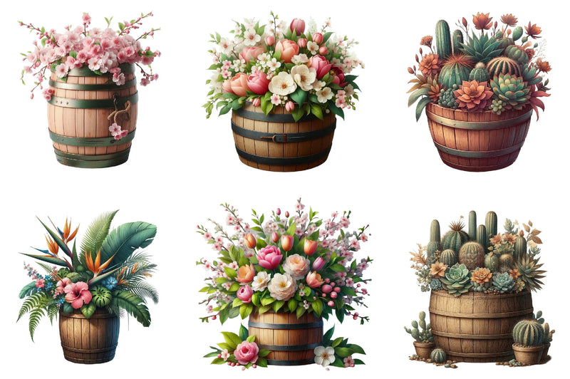 Floral Barrel Clipart Bundle - CraftNest - Digital Crafting and Art