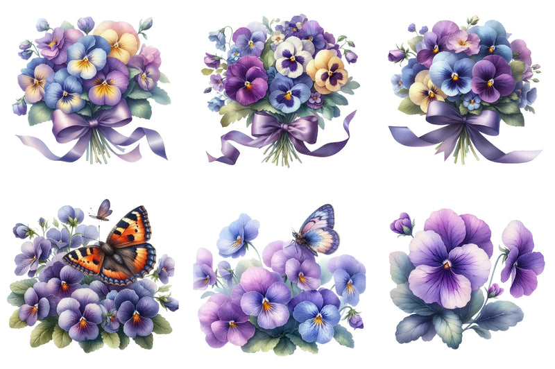 Viola Flower Bloom Clipart Bundle - CraftNest - Digital Crafting and Art