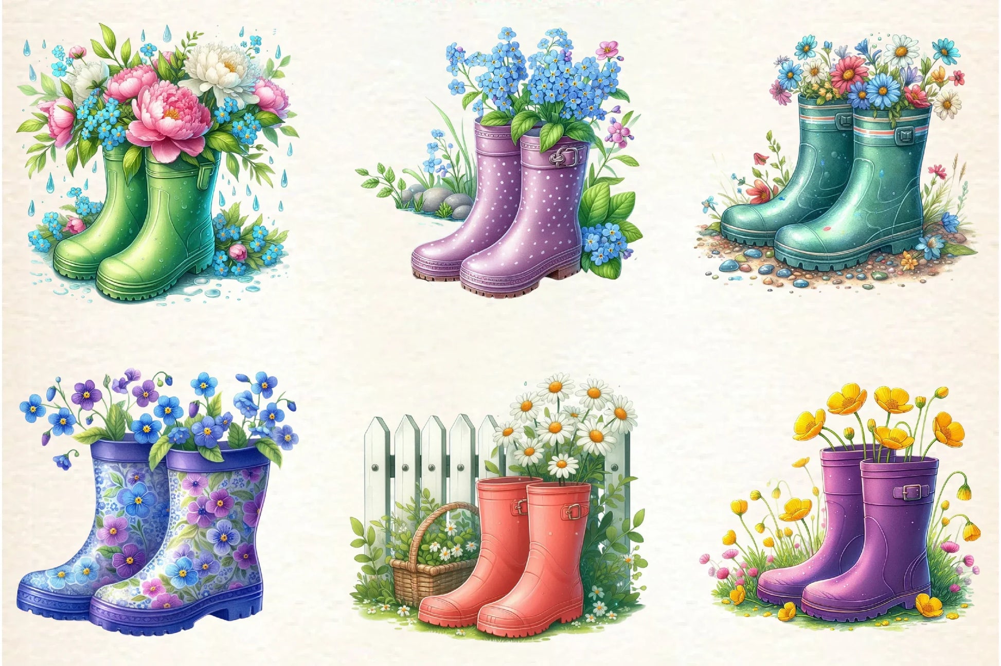 Floral Spring Rubber Boots Clipart Bundle - CraftNest - Digital Crafting and Art