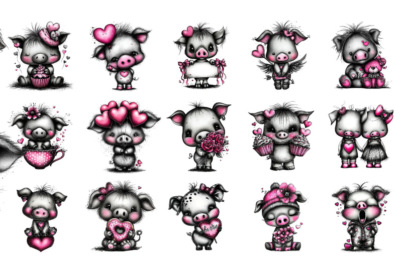 Valentine Pig Cute Animal Clipart Bundle - CraftNest - Digital Crafting and Art