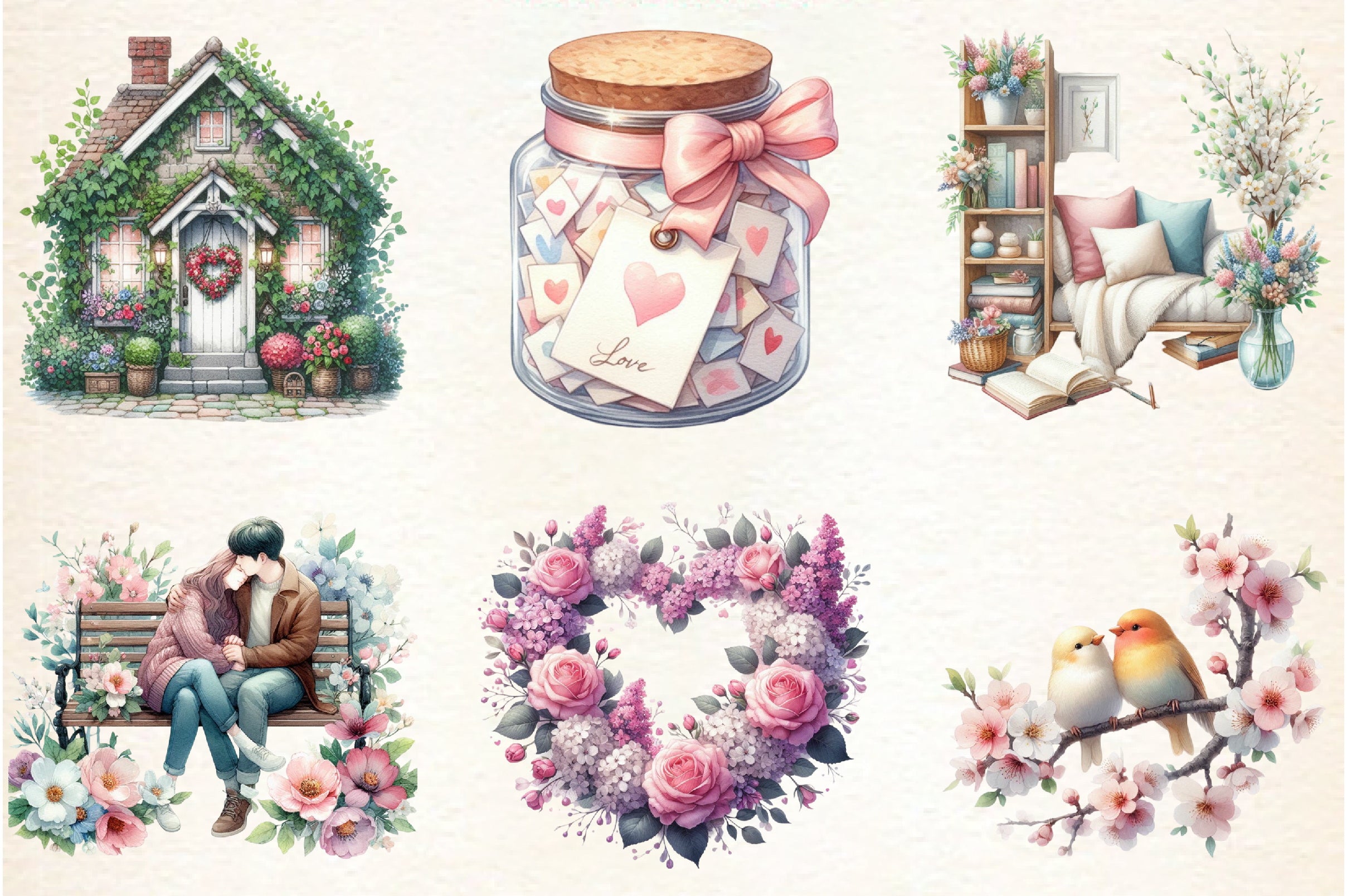 Cozy Romantic Spring Clipart Bundle