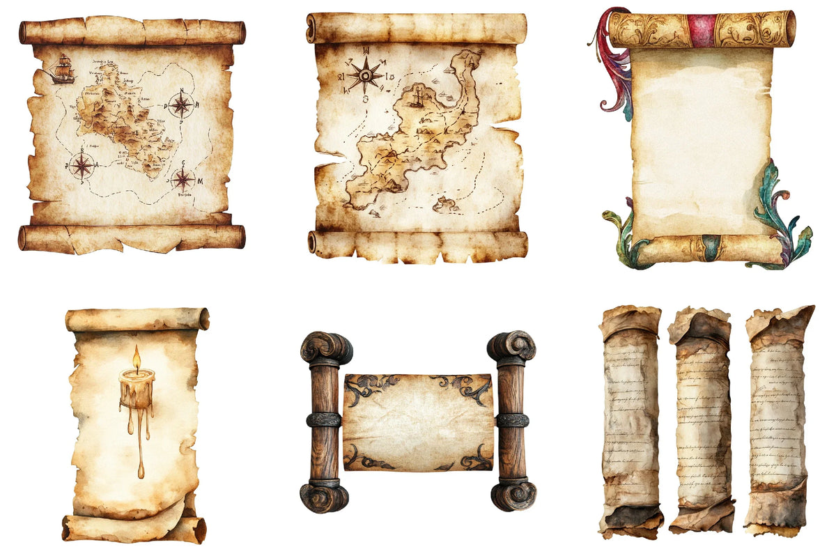 Medieval Scroll Vector Vintage Medieval Scroll Clipart Bundle