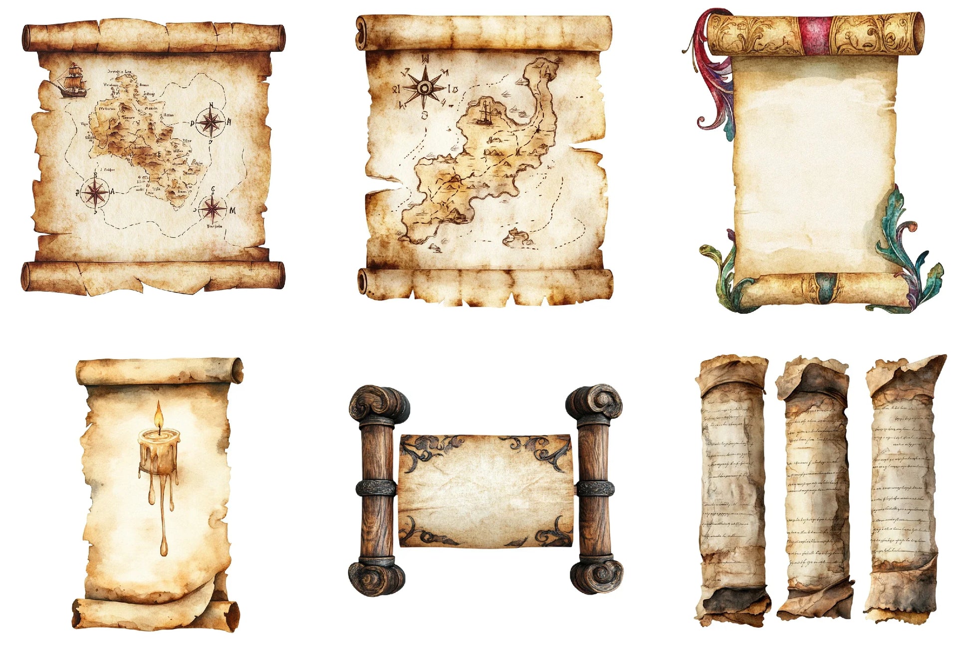 Vintage Medieval Scroll Clipart Bundle - CraftNest - Digital Crafting and Art